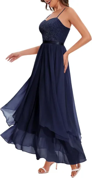 HomRain Women Spaghetti Strap Chiffon Maxi Dress Cocktail Prom Homecoming Wedding Guest Dress