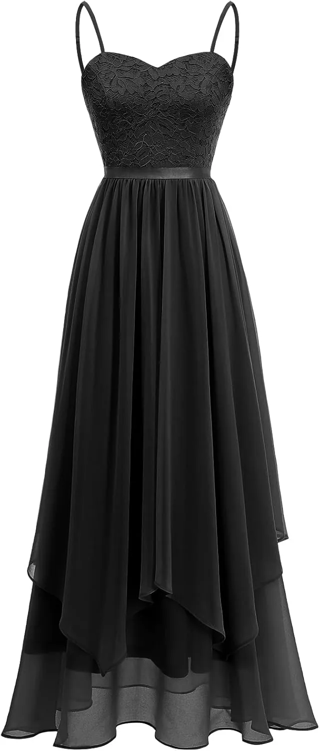 HomRain Women Spaghetti Strap Chiffon Maxi Dress Cocktail Prom Homecoming Wedding Guest Dress