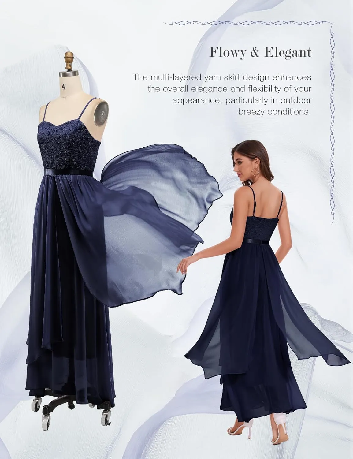 HomRain Women Spaghetti Strap Chiffon Maxi Dress Cocktail Prom Homecoming Wedding Guest Dress