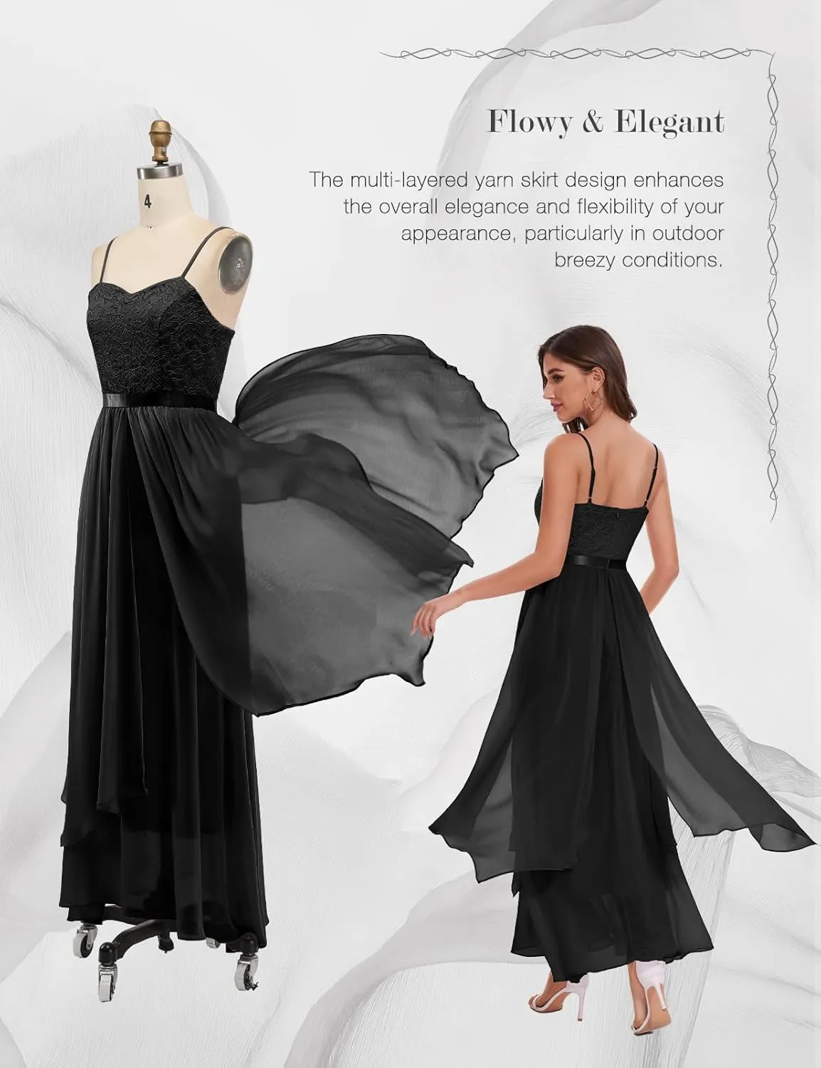 HomRain Women Spaghetti Strap Chiffon Maxi Dress Cocktail Prom Homecoming Wedding Guest Dress