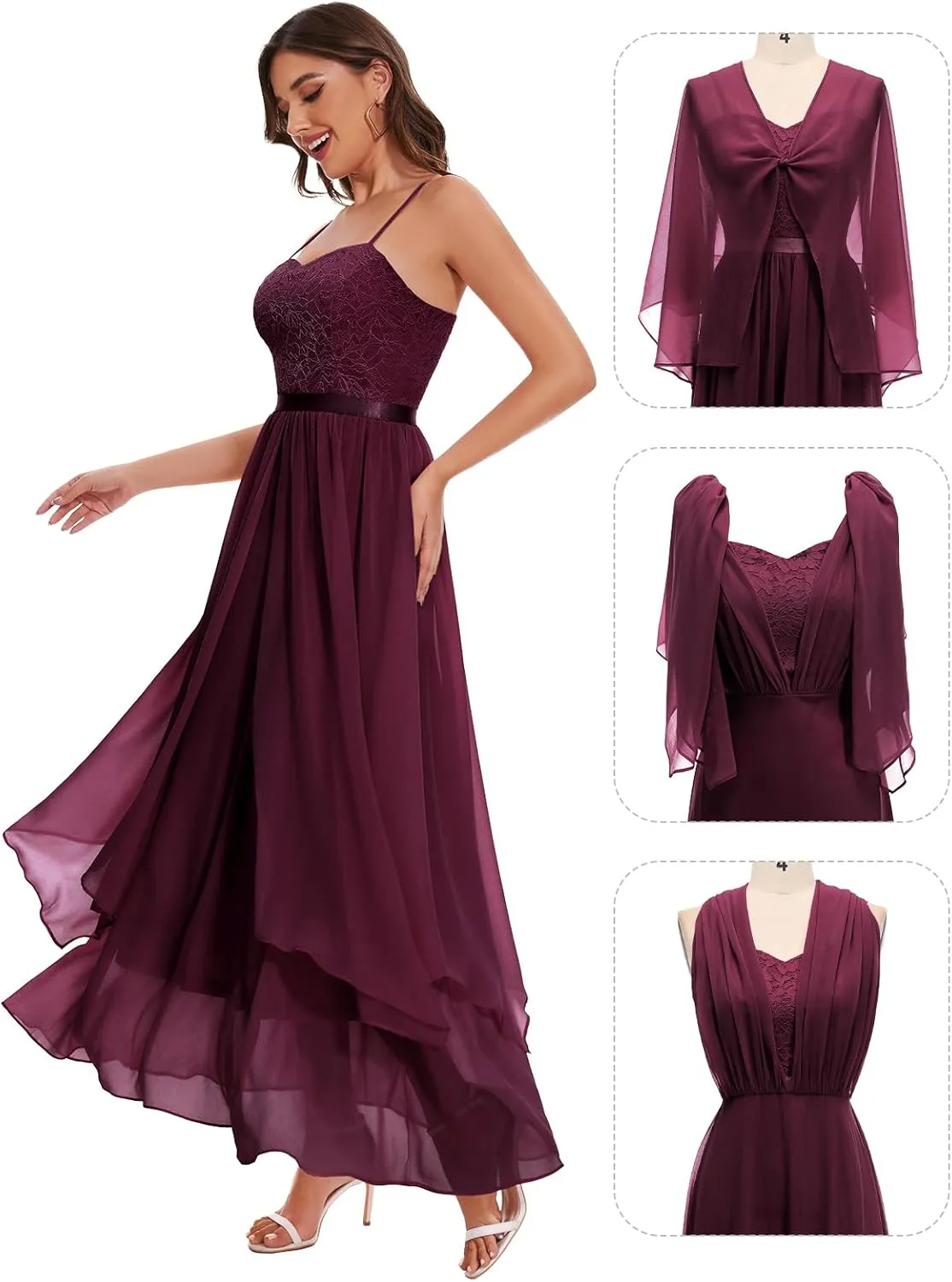 HomRain Women Spaghetti Strap Chiffon Maxi Dress Cocktail Prom Homecoming Wedding Guest Dress