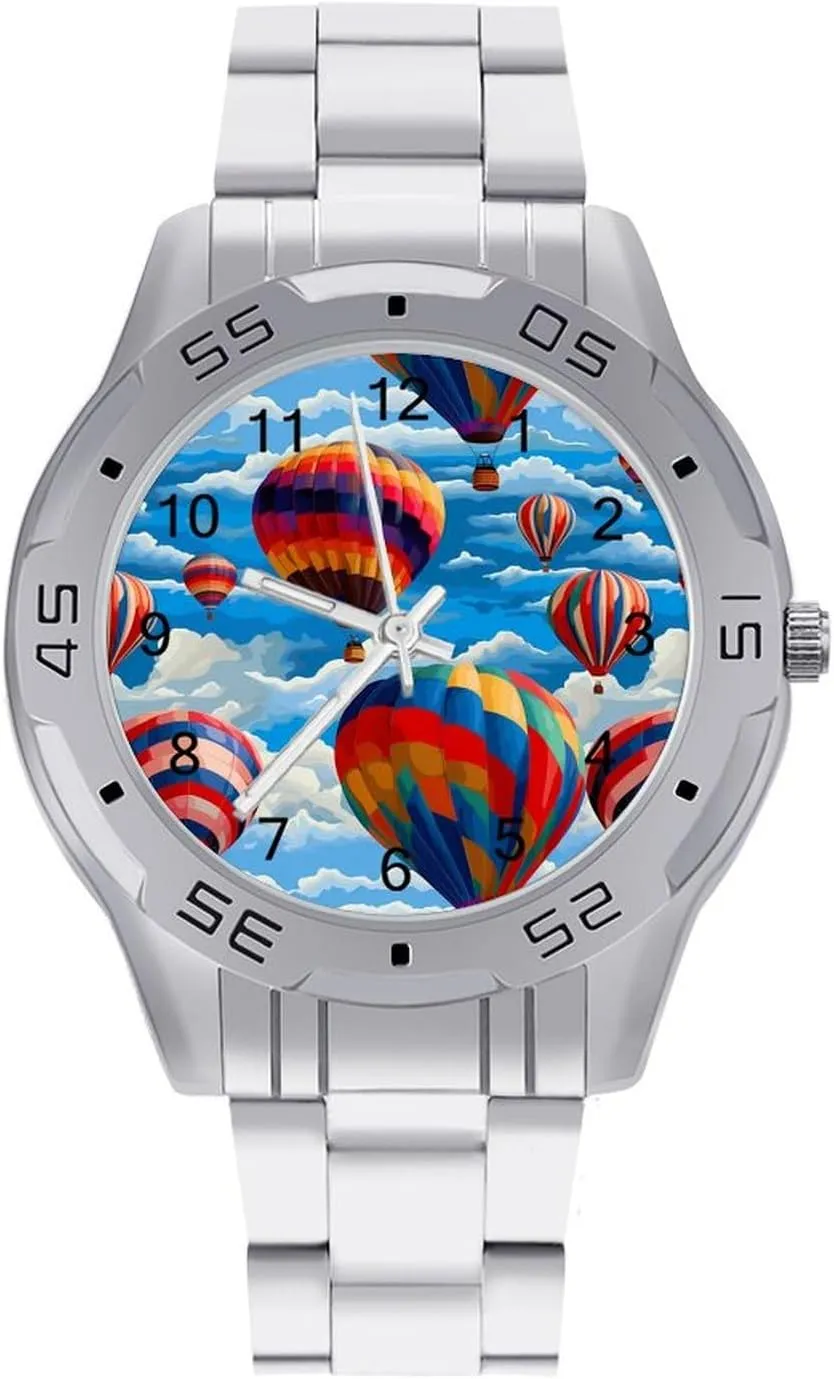 Hot Air Balloons Men's Business Watch Fashion Stainless Steel Wristwatches Custom Easy Read Watches for Women
