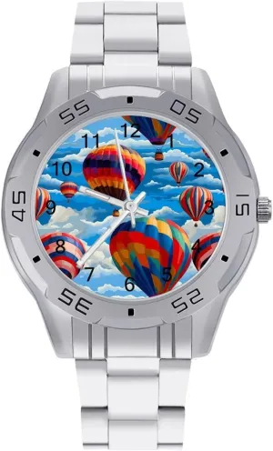 Hot Air Balloons Men's Business Watch Fashion Stainless Steel Wristwatches Custom Easy Read Watches for Women