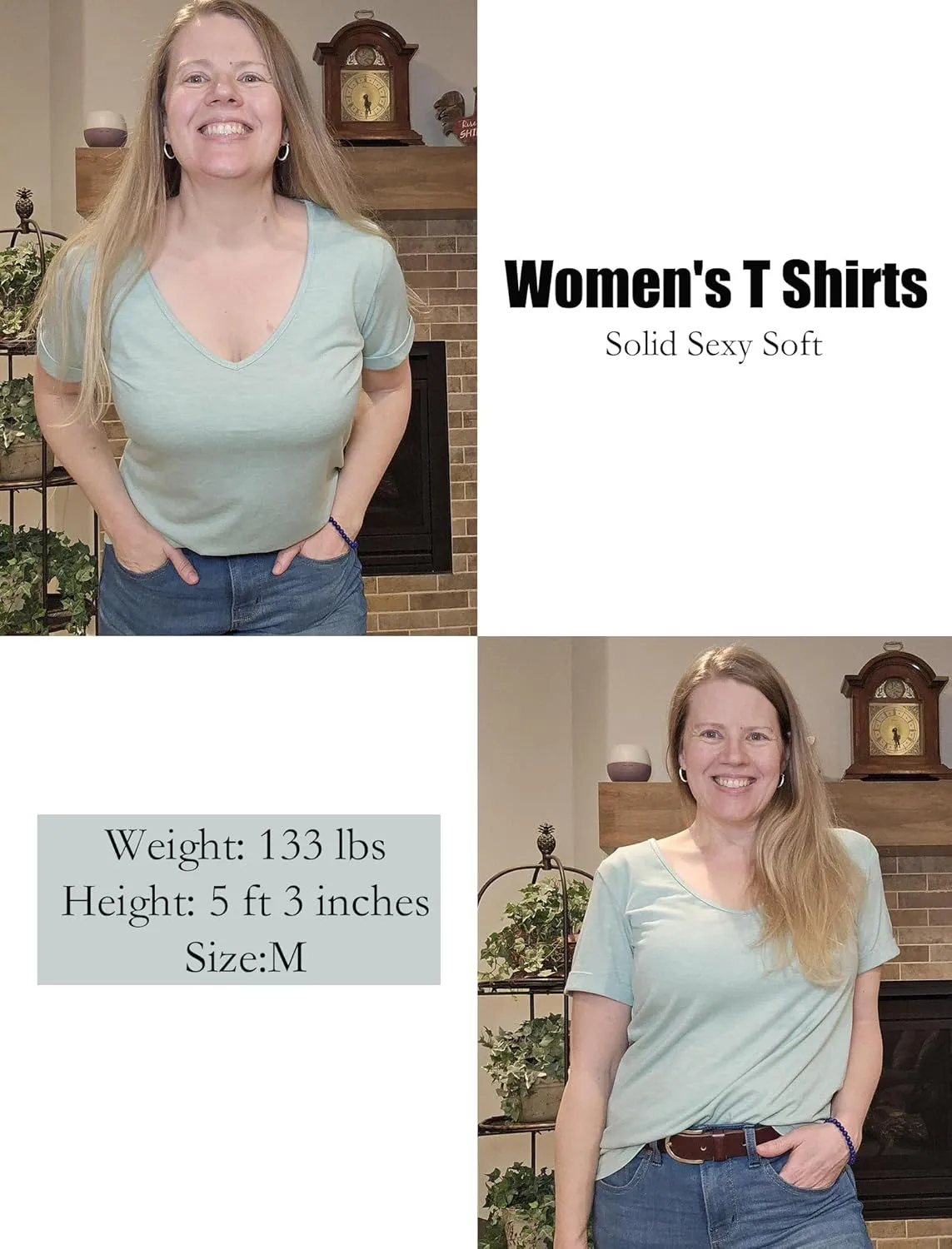 HOTOUCH Womens Summer Tops Roll-up Short Sleeve V Neck Basic T Shirts Workout Soft Fashion Trendy Plain Casual Tees