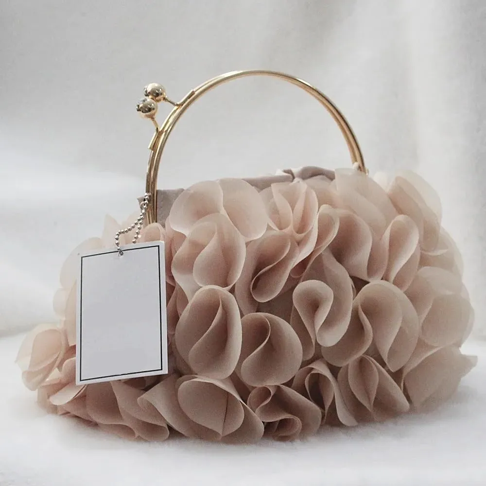 HUFFA Luxury Satin Floral Bride Party Evening Clutch Bag Women Wedding Purses and Handbags Small Shoulder Chain Bag (Color : White, Size : 20cm)