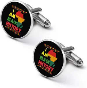 I Am Black History Month Men's 2PCS Shirt Cufflinks Round Cufflinks Gifts Accessories