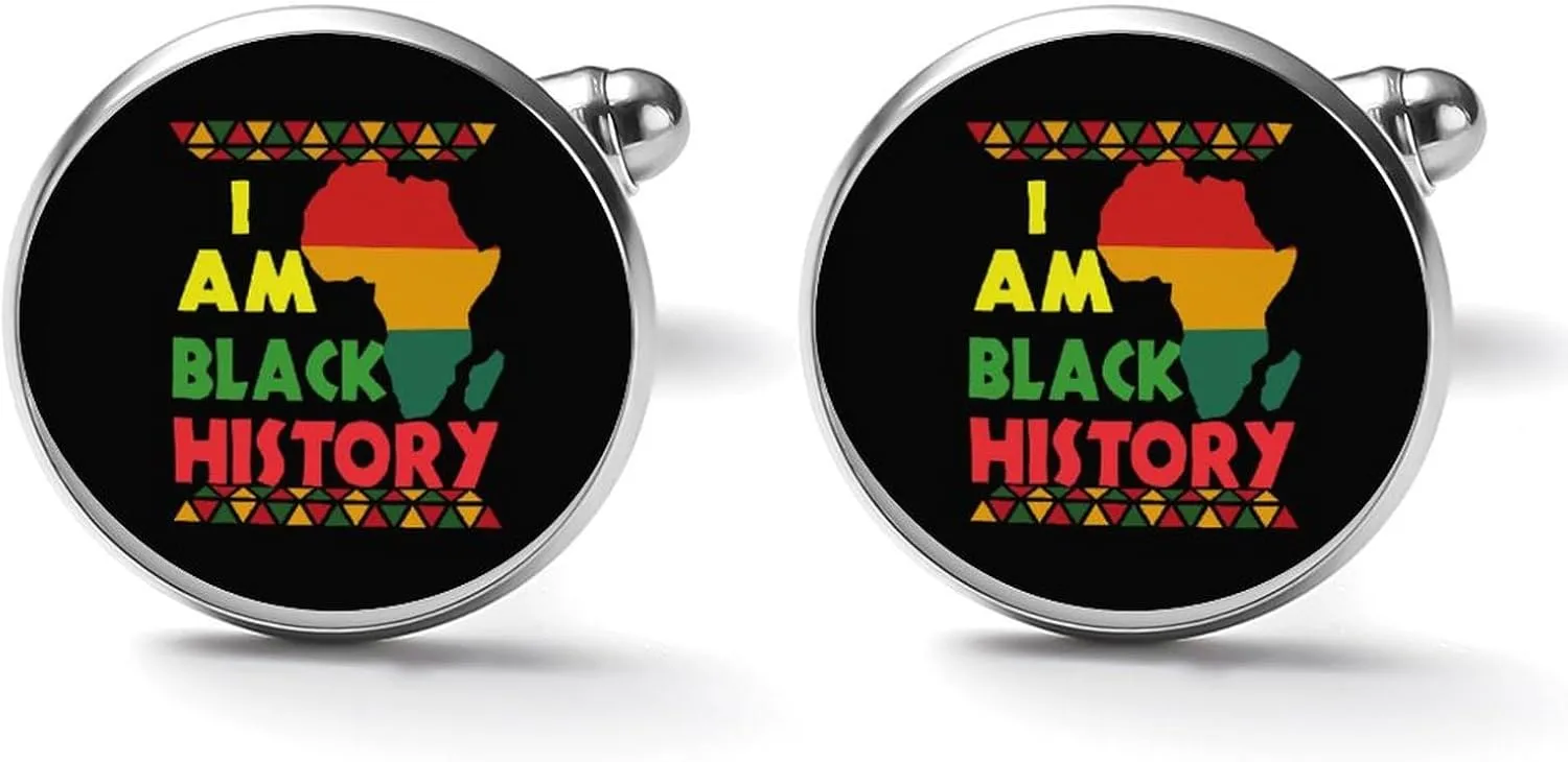 I Am Black History Month Men's 2PCS Shirt Cufflinks Round Cufflinks Gifts Accessories
