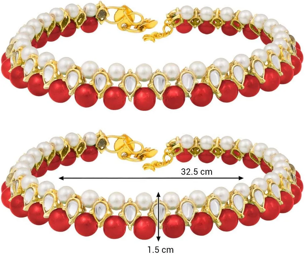 I Jewels Gold Plated Indian Bollywood Style Ethnic Kundan & Pearl Anklet/Payal Barefoot Jewelry for Women (A030)