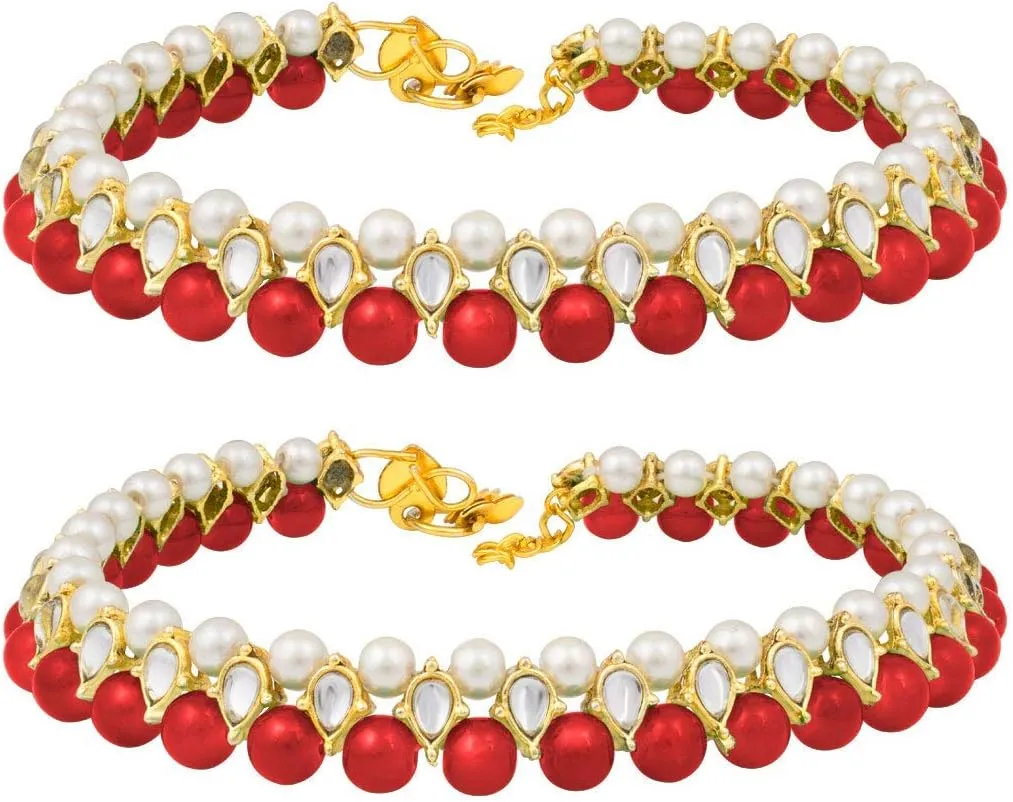 I Jewels Gold Plated Indian Bollywood Style Ethnic Kundan & Pearl Anklet/Payal Barefoot Jewelry for Women (A030)
