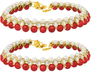 I Jewels Gold Plated Indian Bollywood Style Ethnic Kundan & Pearl Anklet/Payal Barefoot Jewelry for Women (A030)