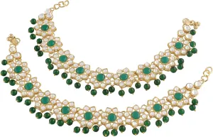 I Jewels Gold Plated Indian Traditional Bollywood Style Ethnic Kundan & Pearl Anklet/Payal Barefoot Jewelry for Women (A037-38G)