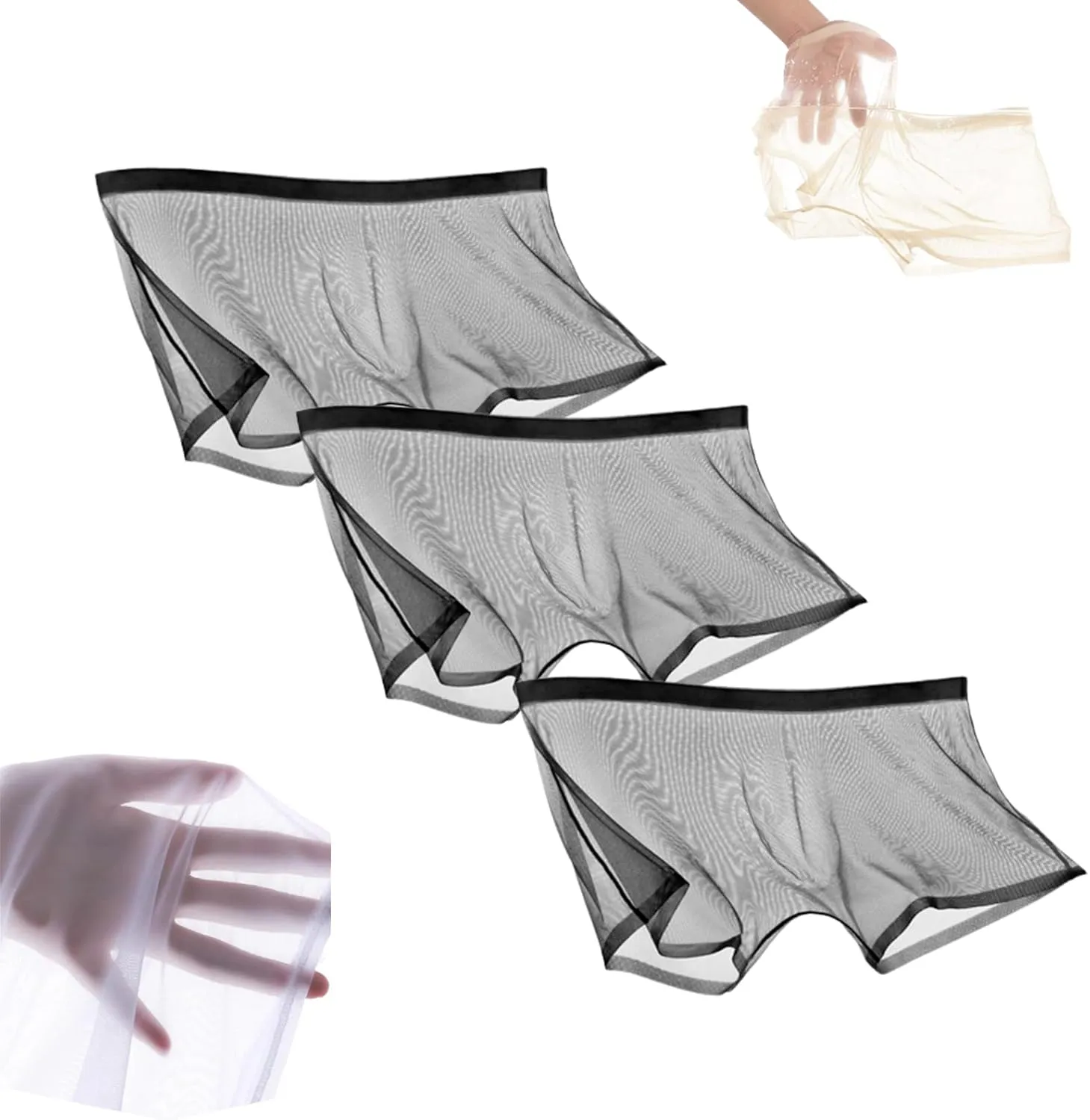 Ice Silk Sexy Mesh Full Transparent Boxer See Through Breathable Shorts Underwear Hollow Briefs for Men