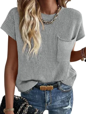 Imily Bela Summer Short Sleeve Sweater for Women 2025 Crew Neck Ribbed Knit Vests Trendy Pullover Tops