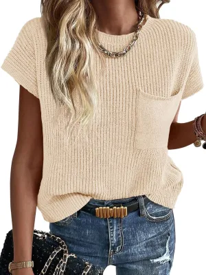 Imily Bela Summer Short Sleeve Sweater for Women 2025 Crew Neck Ribbed Knit Vests Trendy Pullover Tops