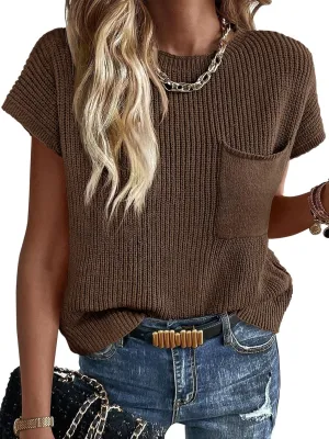 Imily Bela Summer Short Sleeve Sweater for Women 2025 Crew Neck Ribbed Knit Vests Trendy Pullover Tops