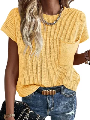 Imily Bela Summer Short Sleeve Sweater for Women 2025 Crew Neck Ribbed Knit Vests Trendy Pullover Tops