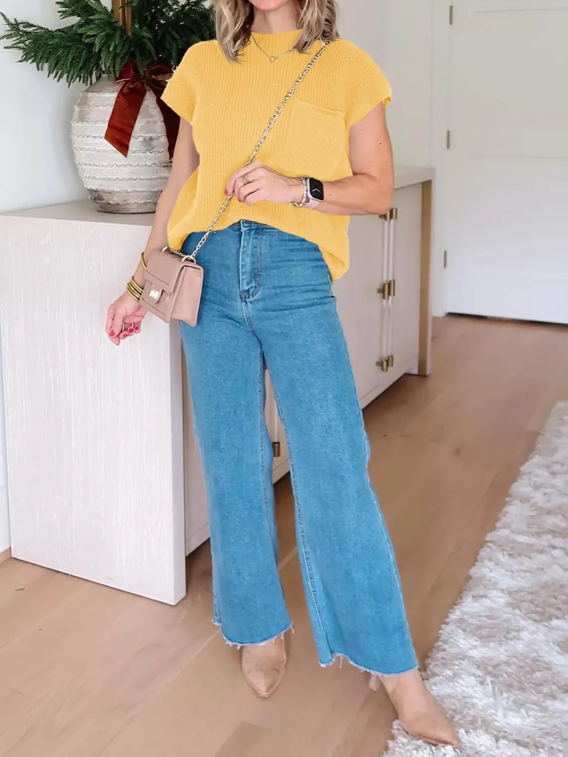 Imily Bela Summer Short Sleeve Sweater for Women 2025 Crew Neck Ribbed Knit Vests Trendy Pullover Tops