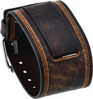 #IN-BS 24mm Lug Width Wide Brown Leather Cuff Wrist Watch Band