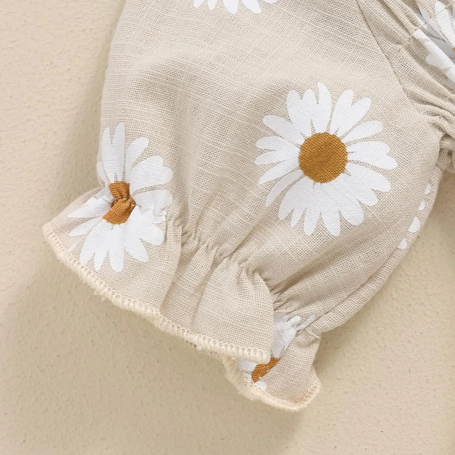 Infant Baby Girls Romper Daisy Ruffle Sleeve Pleated Smocked Bubble One Piece Ruched Jumpsuit Summer Bodysuit