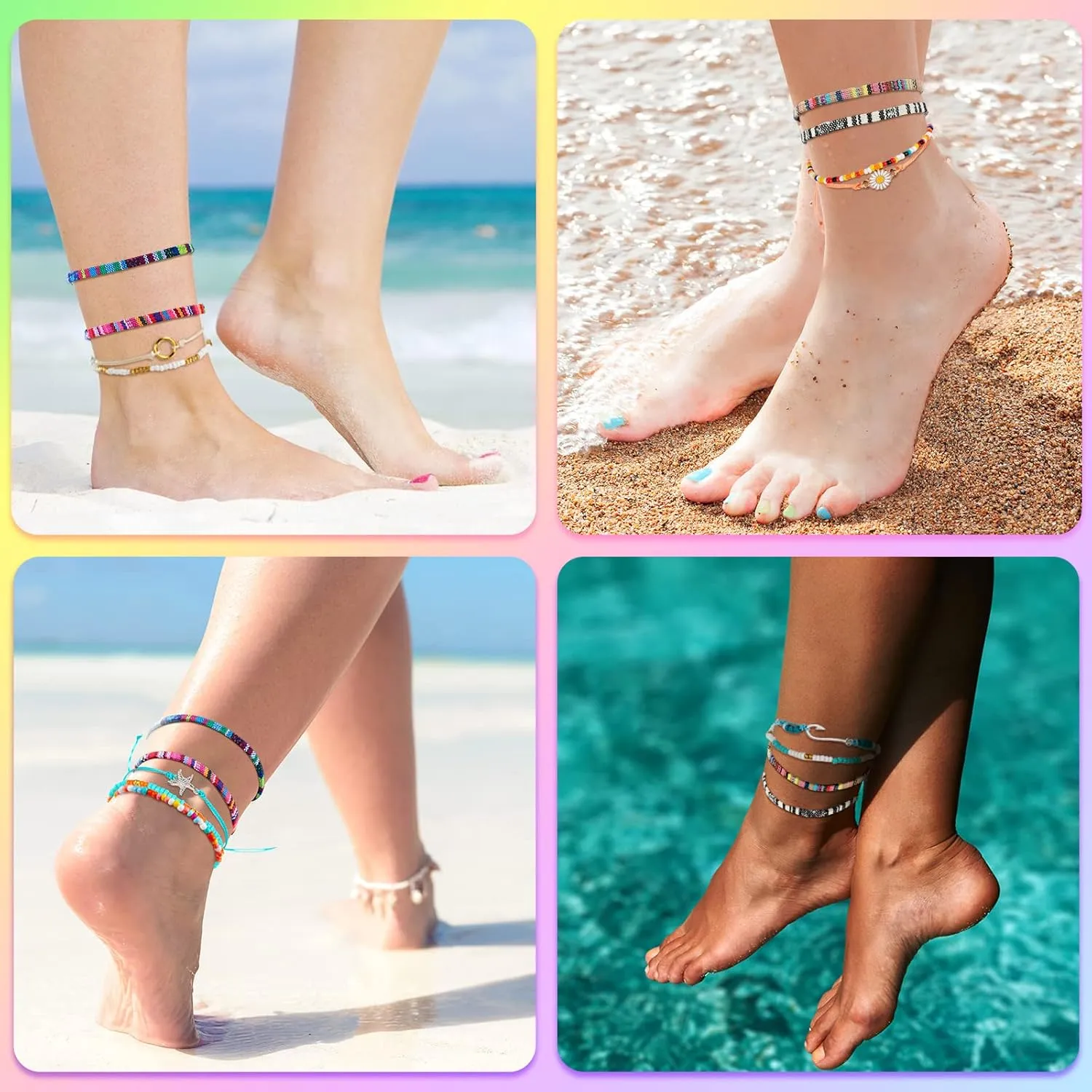 Jadive 6 Pieces Bohemia Surfer Bracelet Woven Bracelets Ankle Bracelet Adjustable Braided Bangle for Women Christmas Gift