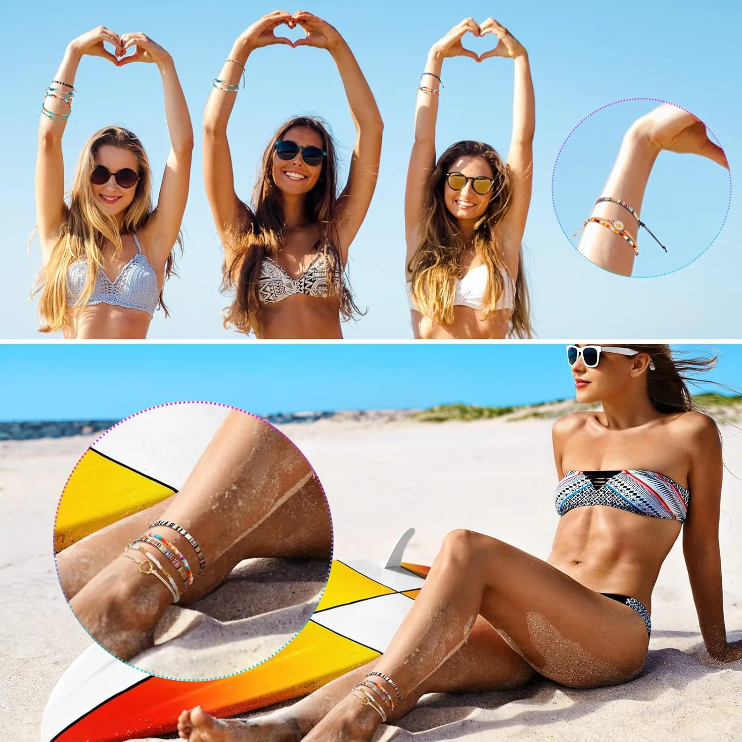 Jadive 6 Pieces Bohemia Surfer Bracelet Woven Bracelets Ankle Bracelet Adjustable Braided Bangle for Women Christmas Gift