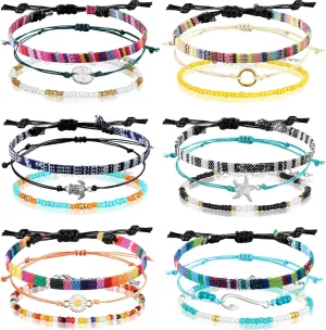 Jadive 6 Pieces Bohemia Surfer Bracelet Woven Bracelets Ankle Bracelet Adjustable Braided Bangle for Women Christmas Gift