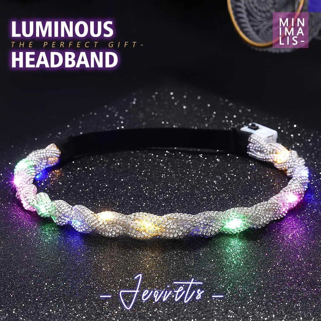 JEAIRTS Light Up Rhinestone Headband Glow Disco Headpiece Led Bling Hair Accessories for Women(1-Silver)