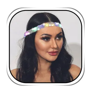 JEAIRTS Light Up Rhinestone Headband Glow Disco Headpiece Led Bling Hair Accessories for Women(1-Silver)