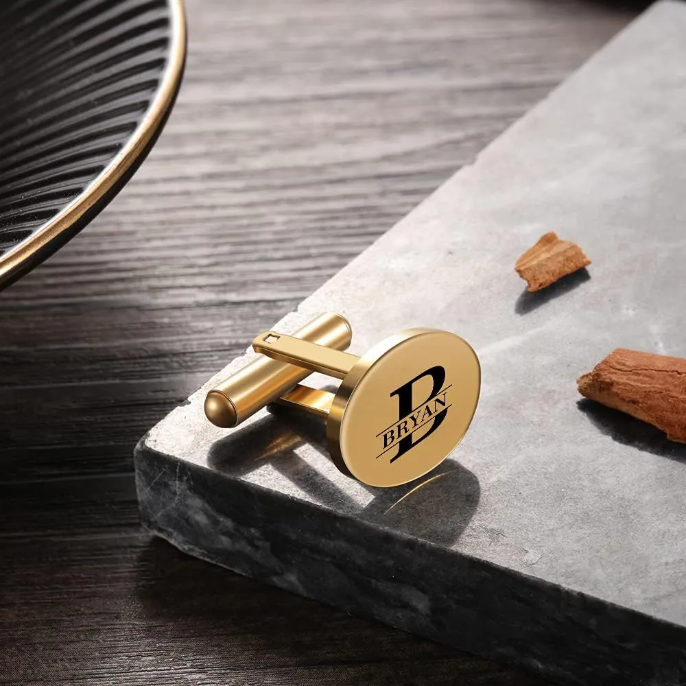 Jeweidea Personalized Name Cufflinks Custom Initial Alphabet Letter Cuff Links for Men Groom Business Wedding Gift