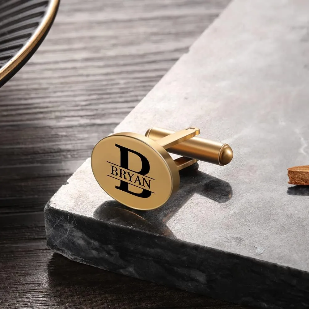 Jeweidea Personalized Name Cufflinks Custom Initial Alphabet Letter Cuff Links for Men Groom Business Wedding Gift