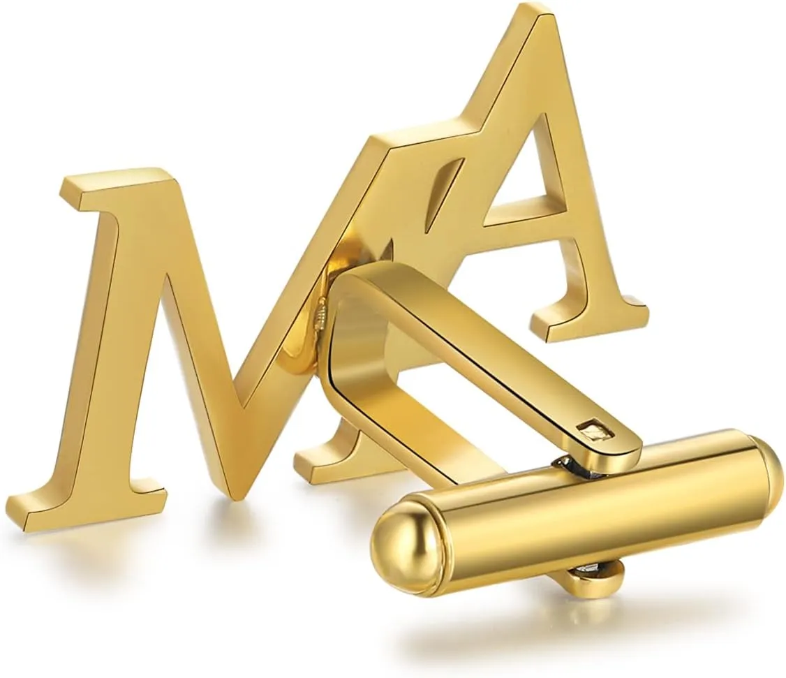 Jeweidea Personalized Name Cufflinks Tie Clip Custom Initial Alphabet Letter Cuff Links for Groom Business Wedding Shirts Gift