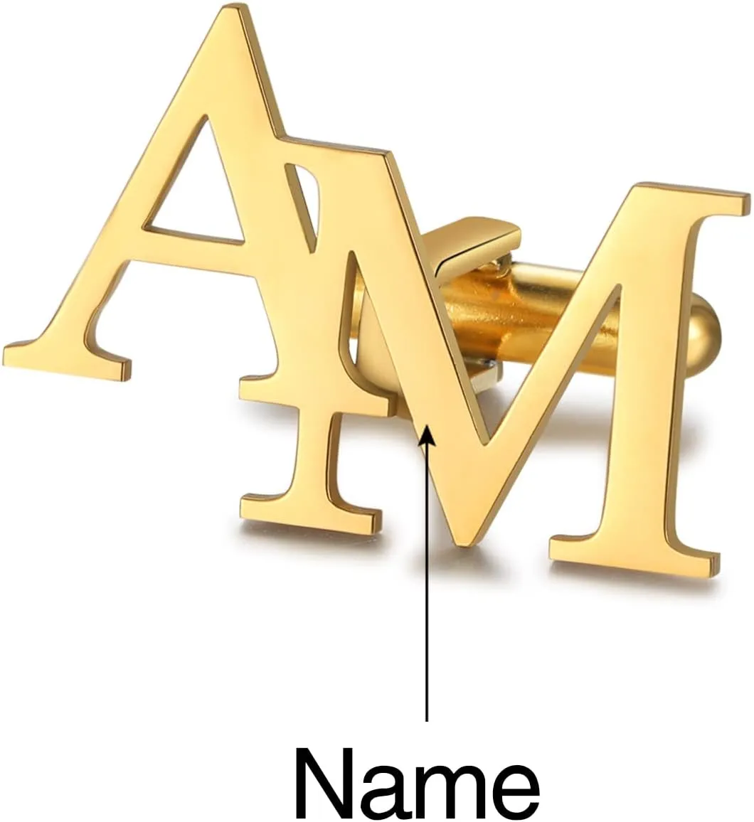 Jeweidea Personalized Name Cufflinks Tie Clip Custom Initial Alphabet Letter Cuff Links for Groom Business Wedding Shirts Gift