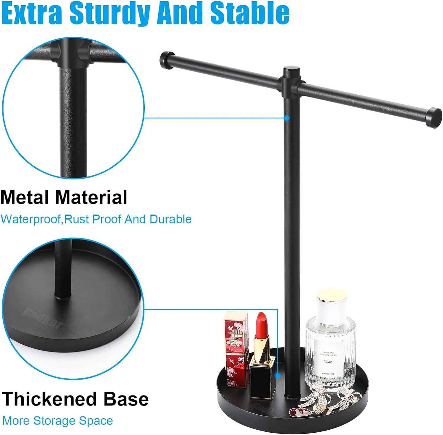 Jewelry Necklace Organizer Stand,12.9" Tall Sturdy Metal Jewelry Stand with Round Tray for Bracelet Bangles Holder Display,Long Necklace Organizer Holder (black)