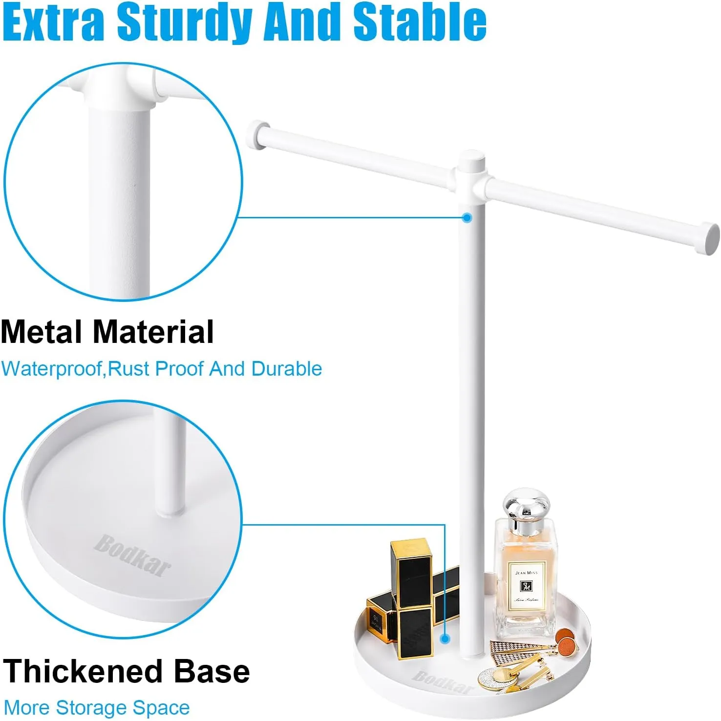 Jewelry Necklace Organizer Stand,12.9" Tall Sturdy Metal Jewelry Stand with Round Tray for Bracelet Bangles Holder Display,Long Necklace Organizer Holder (white)