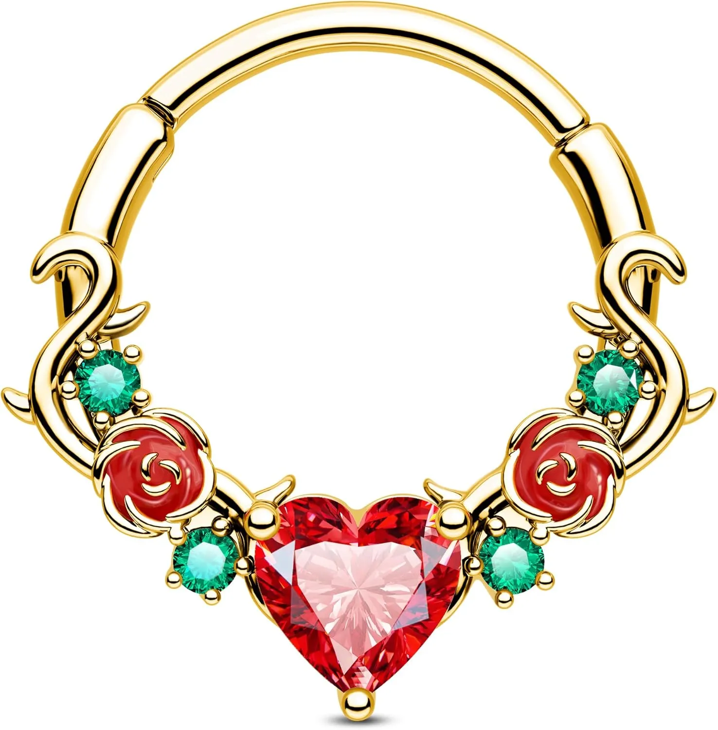 Jewseen Rose Septum Rings 16G Hinged Segment Rings 316L Stainless Steel Daith Earrings Heart CZ Septum Daith Helix Cartilage Piercing Jewelry for Women