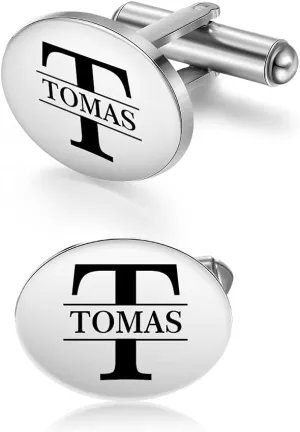 Joyforisa Personalized Cufflinks for Men, Custom Engraved Cuff Links for Groom, Name Cuff Links for Men, Groom Cufflinks From Bride