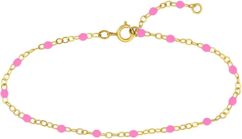 JULIETTE COLLECTION Chain Beaded Necklace Anklet Bracelet Choker Chain for Women | 14K Gold Plated Enamel Bead | Summer Beach Jewelry
