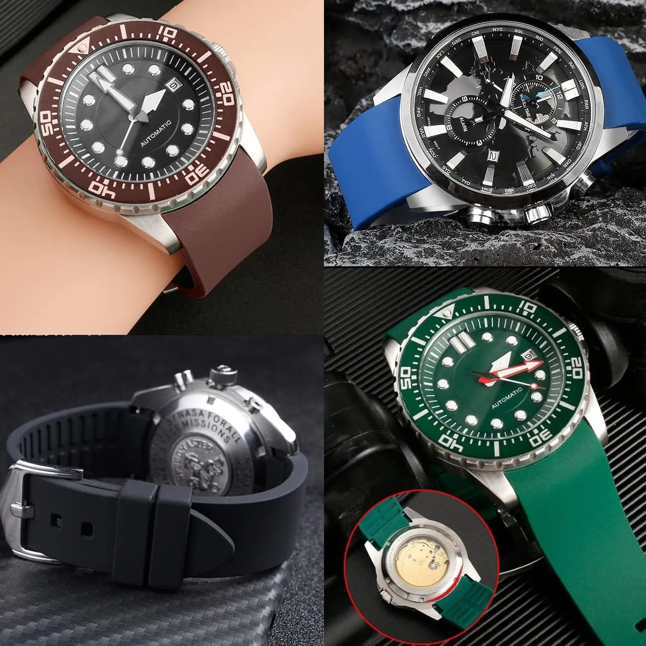 Juntan 20mm 22mm Universal Silicone Watch Band, Curved Ends Rubber Lightweight Watch Straps Sport Replacement for Moonswatch Multiple Colors Mens Womens Watch Bands