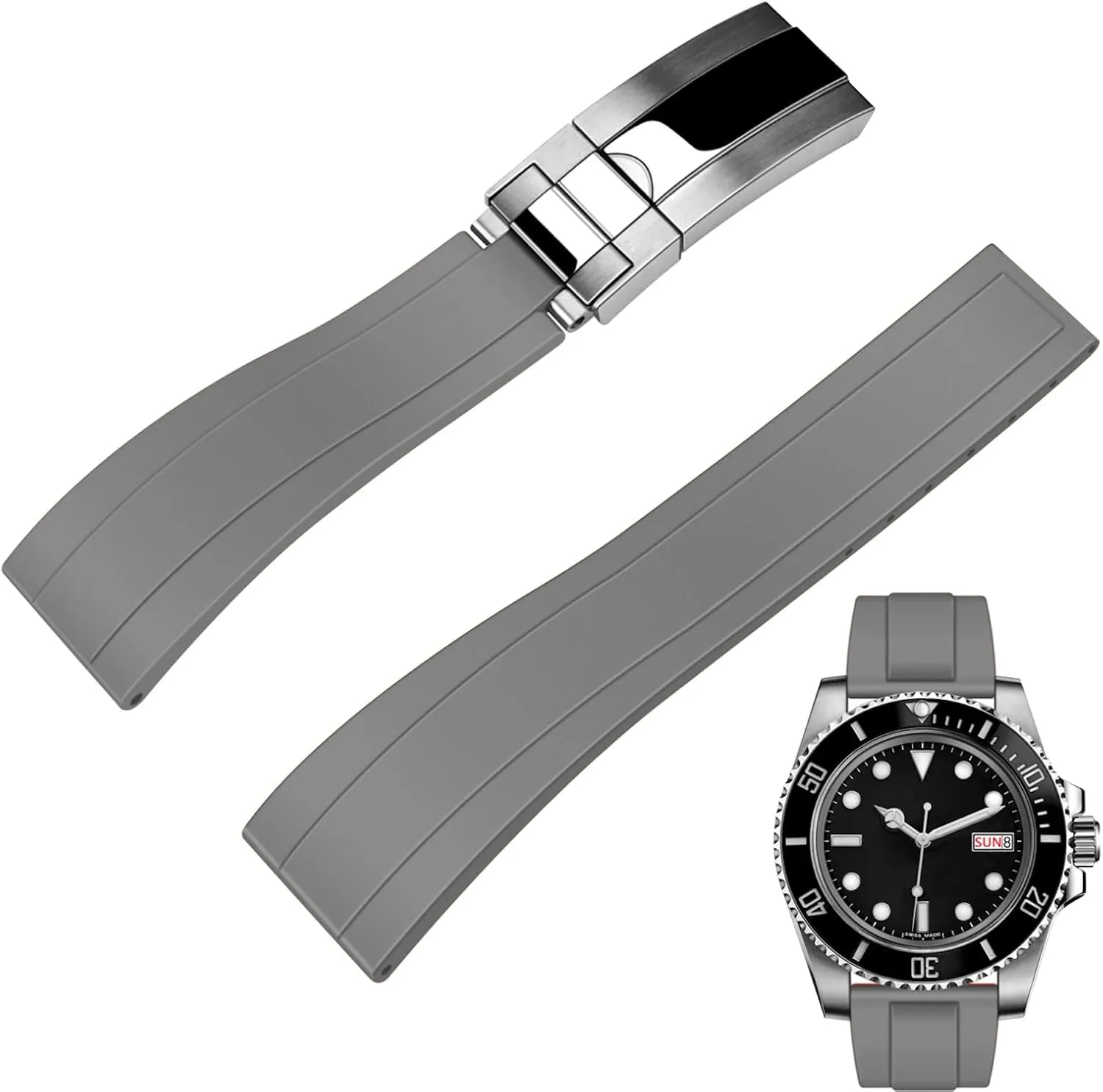 Juntan FKM Rubber Watch Strap for Men Women, 20mm 22mm Watch Band Fluororubber Rubber with Classic Diving Deployment Clasp