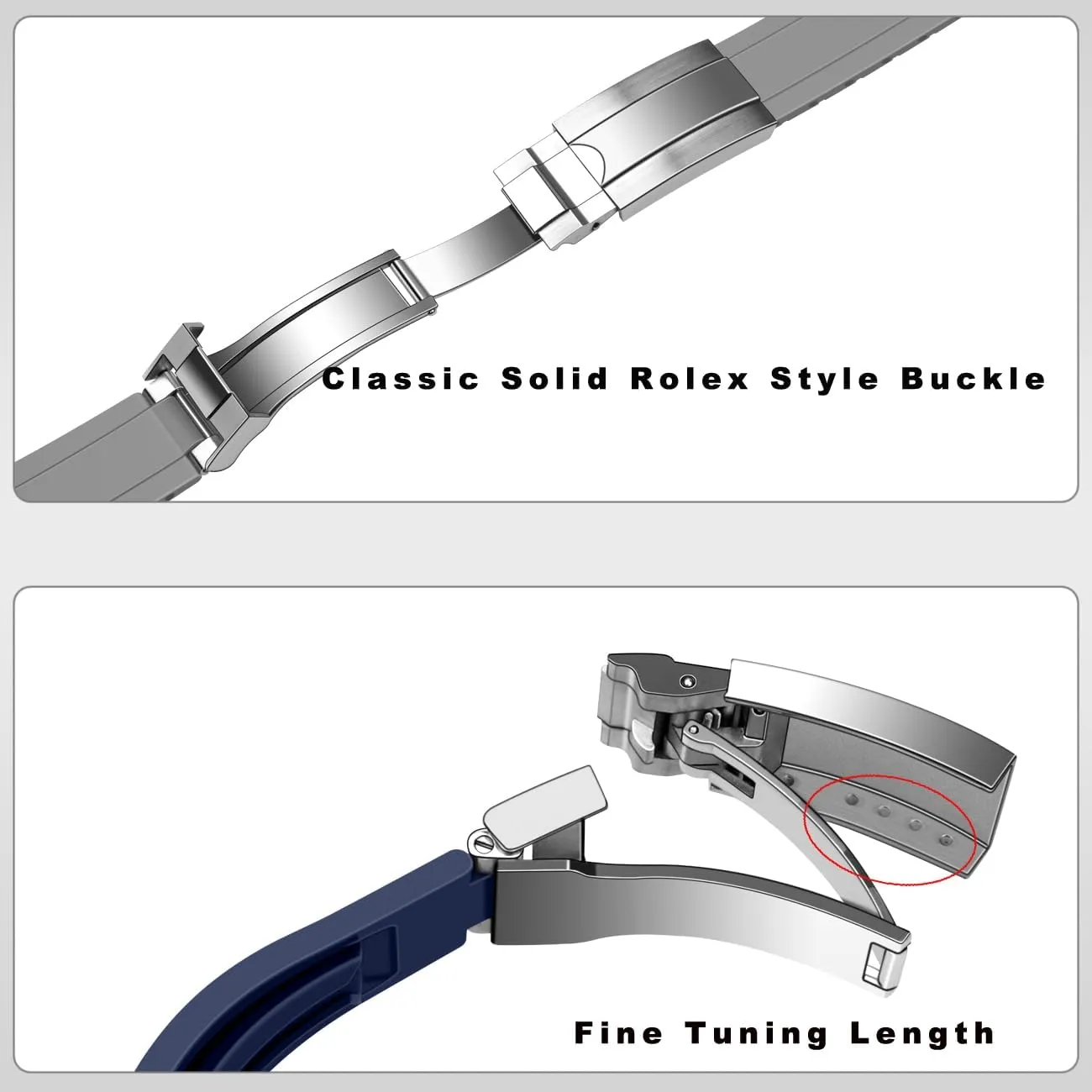 Juntan FKM Rubber Watch Strap for Men Women, 20mm 22mm Watch Band Fluororubber Rubber with Classic Diving Deployment Clasp