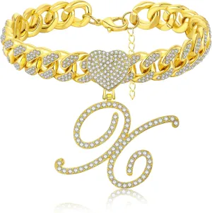 KAERUN 13mm Gold Cuban Link Anklets for Women Initial Letter Pendant Anklet Miami Cuban Link Chain Ankle Bracelets for Women Hip Hop Rhinestones Filled Cuban Ankle