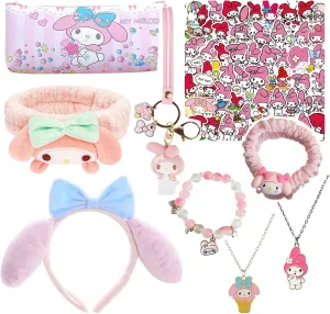 Kawaii My Melody Gift Set Cute My Melody Stuff Including Hairpin Headbands Cosmetic Pouch Necklaces Bracelets Keychain Stickers Pink