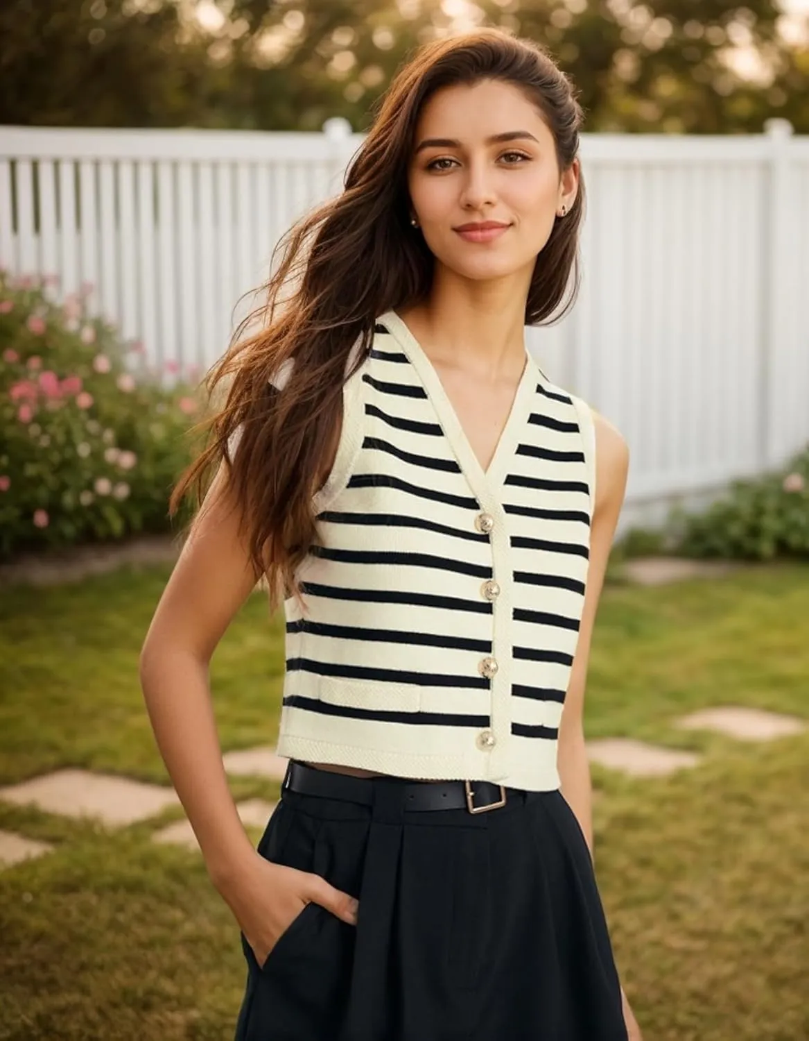 Kedera Women's Sleeveless Knit Striped Sweater Vest Tank Tops Summer Slim V Neck Trendy Pullover