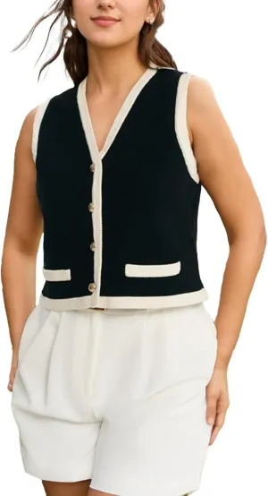 Kedera Women's Sleeveless Knit Striped Sweater Vest Tank Tops Summer Slim V Neck Trendy Pullover