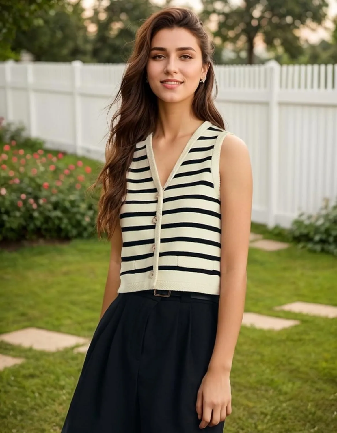 Kedera Women's Sleeveless Knit Striped Sweater Vest Tank Tops Summer Slim V Neck Trendy Pullover