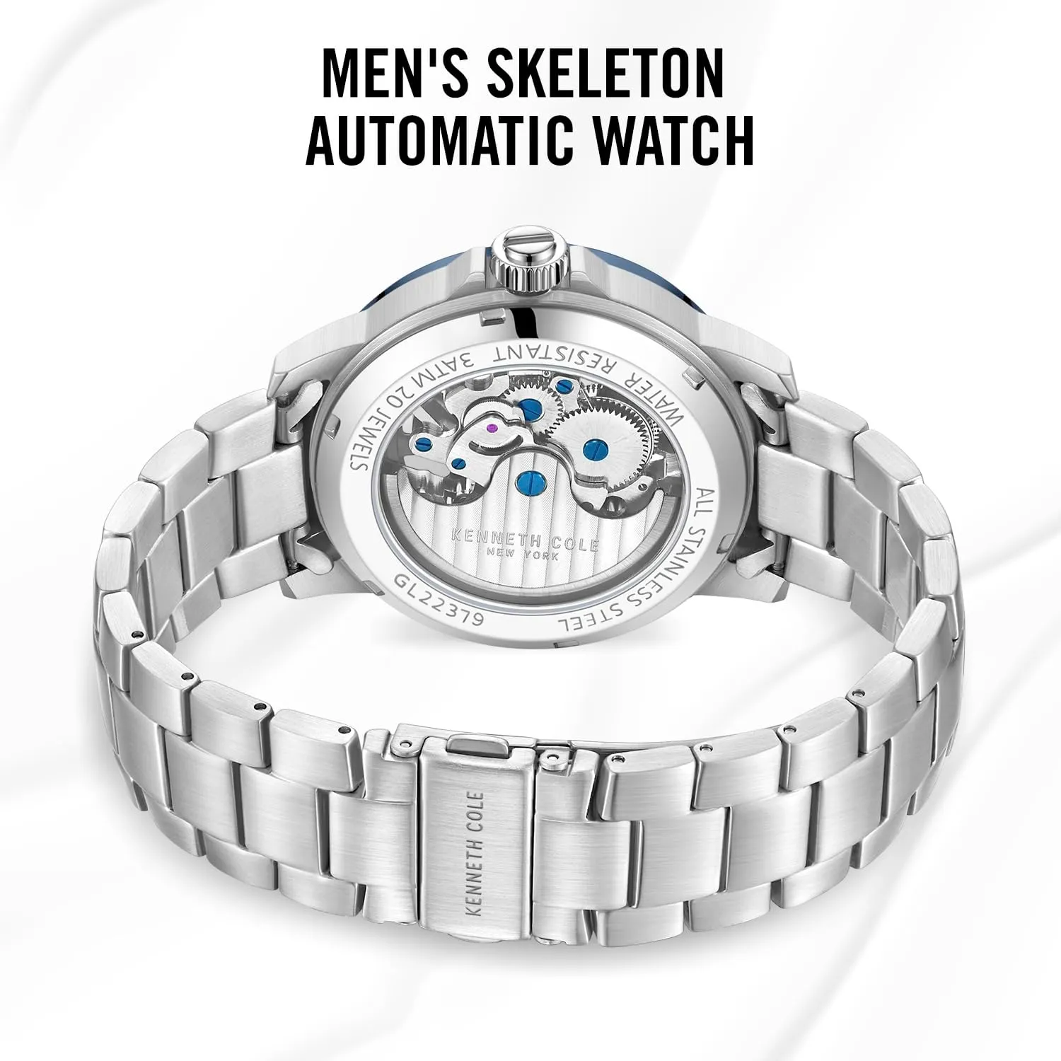 Kenneth Cole New York Men's Watch - Luxury, Stainless Steel, Automatic Self-Winding, Water-Resistant, Partial Arabic Numerals, Sleek Design Analog Watch with Skeleton Dial for Men