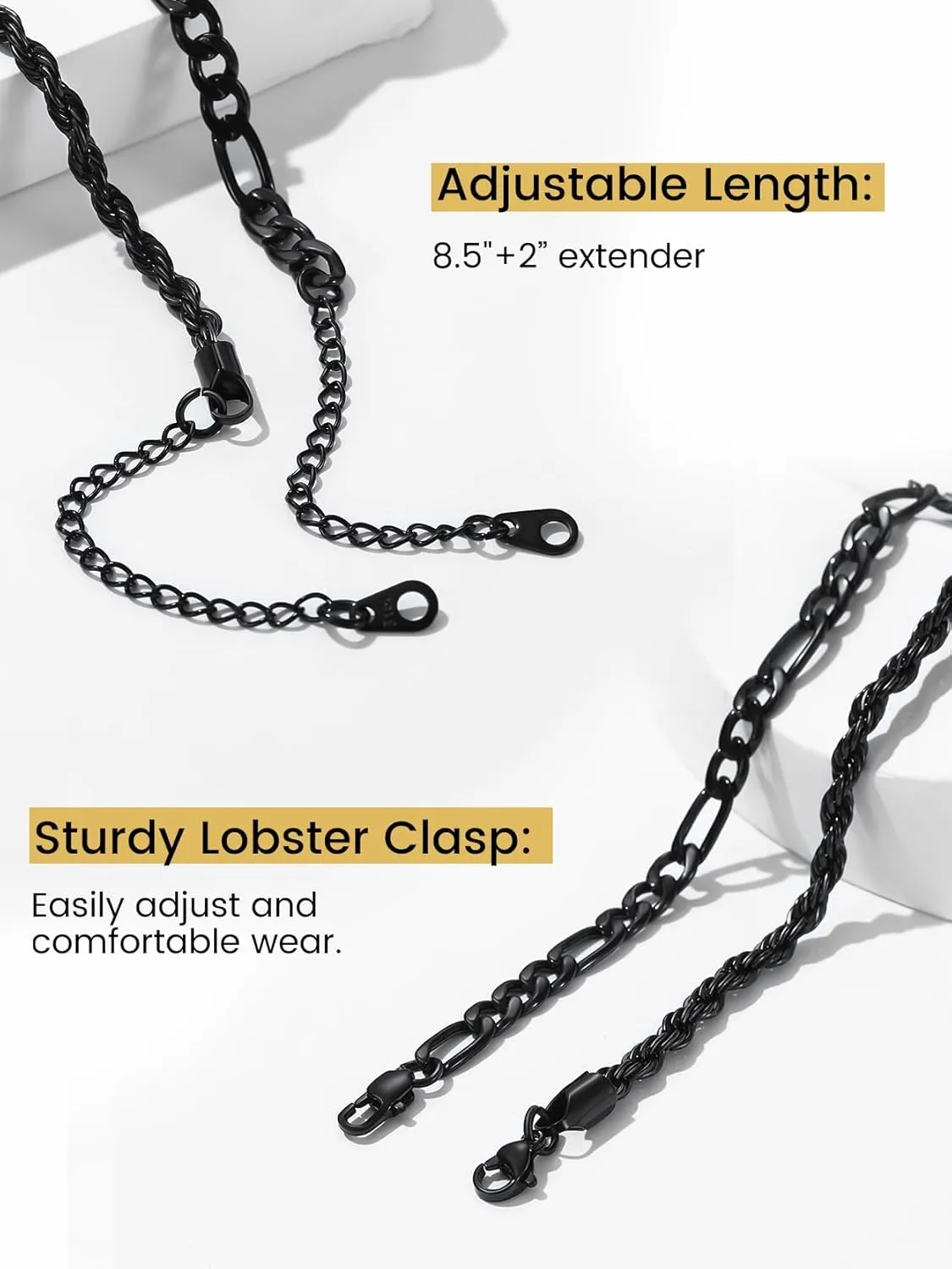 KeyStyle Ankle Bracelets Set for Women, 14k Gold Plated Anklets Stainless Steel Rope Figaro Cuban Snake Wheat Chain Layered Anklet Pack Summer Jewelry(2PCS, 3PCS)