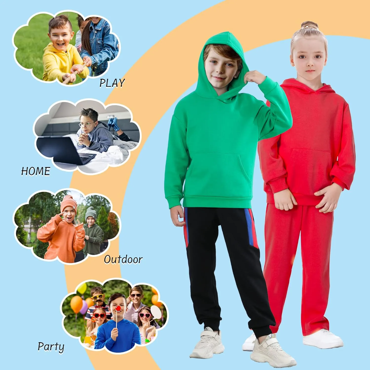 Kids Soft Brushed Fleece Pullover Hoodie Casual Athletic Pockets Hooded Sweatshirt for Boys or Girls 3-12 Years
