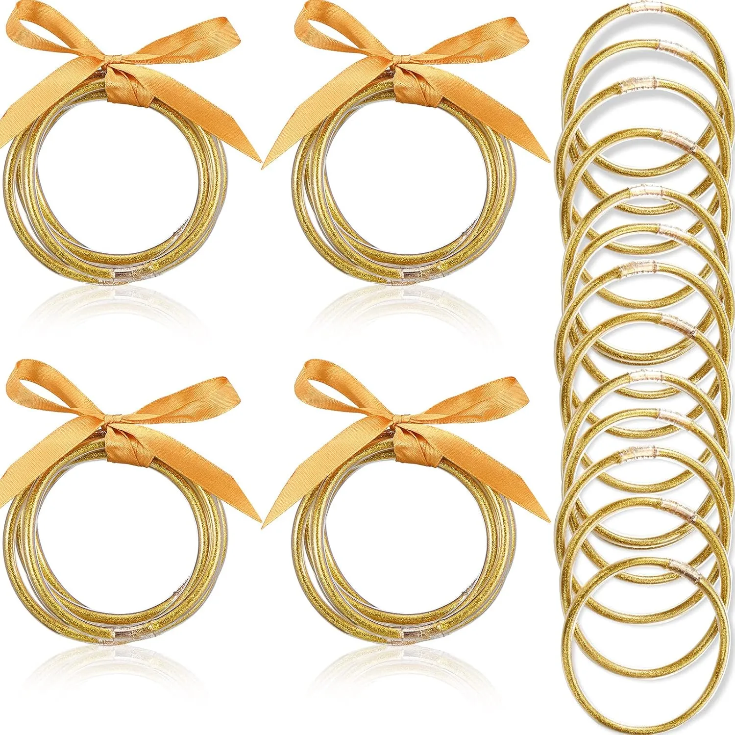 Kigeli 20 Pcs Glitter Jelly bangles Bracelets Set for Women, Glitter Filled Jelly Gold Buddha Bracelets for Summer Women Birthday, Mother's Day, Bridal Wedding Party