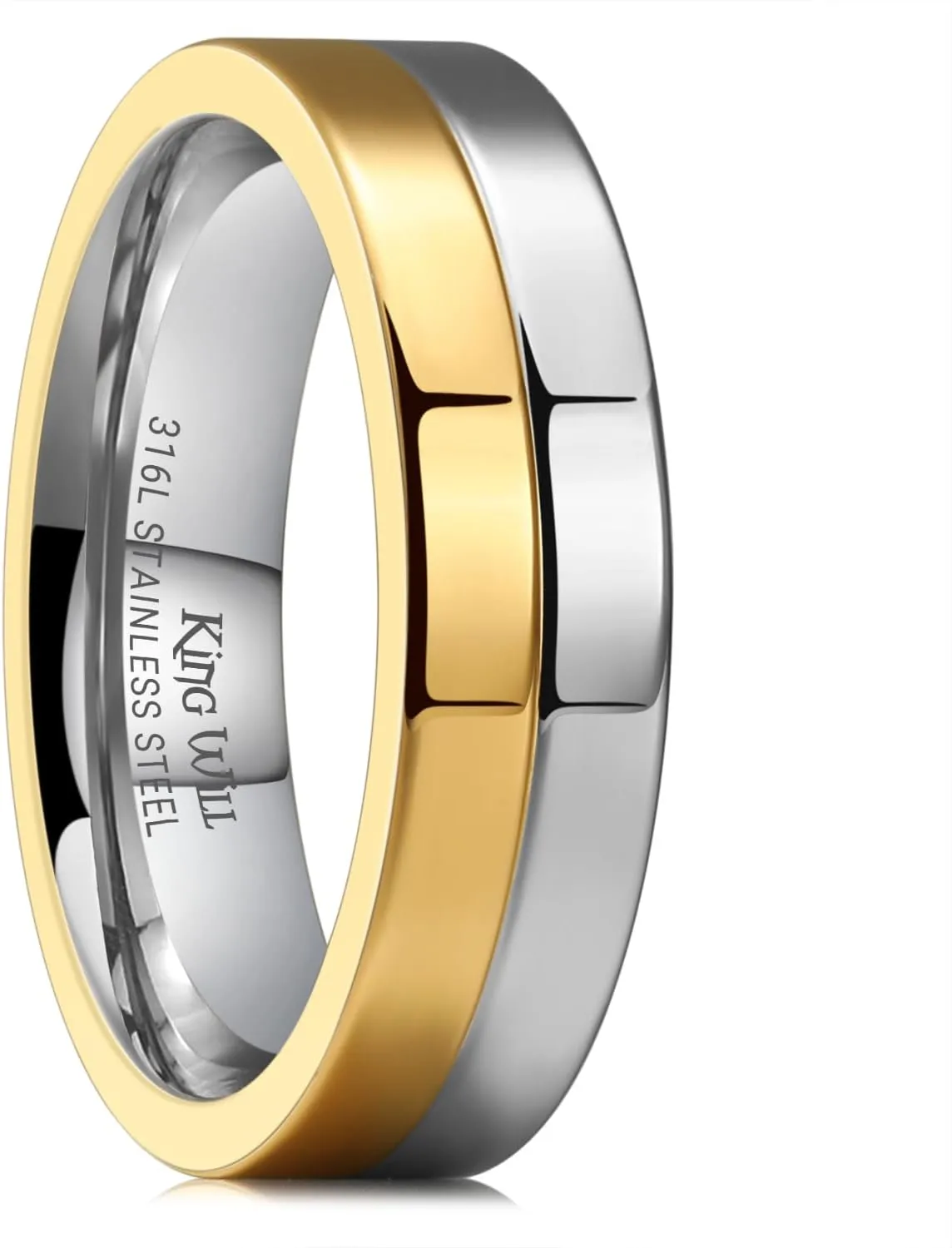 King Will 316L Stainless Steel Men's Wedding Band  6/8 mm Dual-Tone Wedding Ring Polished Finish with Gold/Black Steel Plating, Fashionable and Durable Stainless Steel Men's Ring Size 7-14
